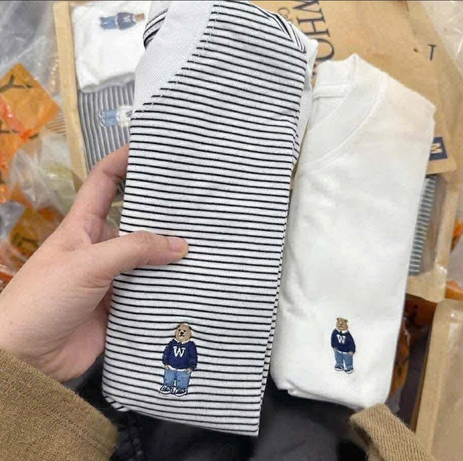 Set 2 Áo Phông WHOAU Màu Trắng - Kẻ Ivory -  [ WHRSG2351U39 ]