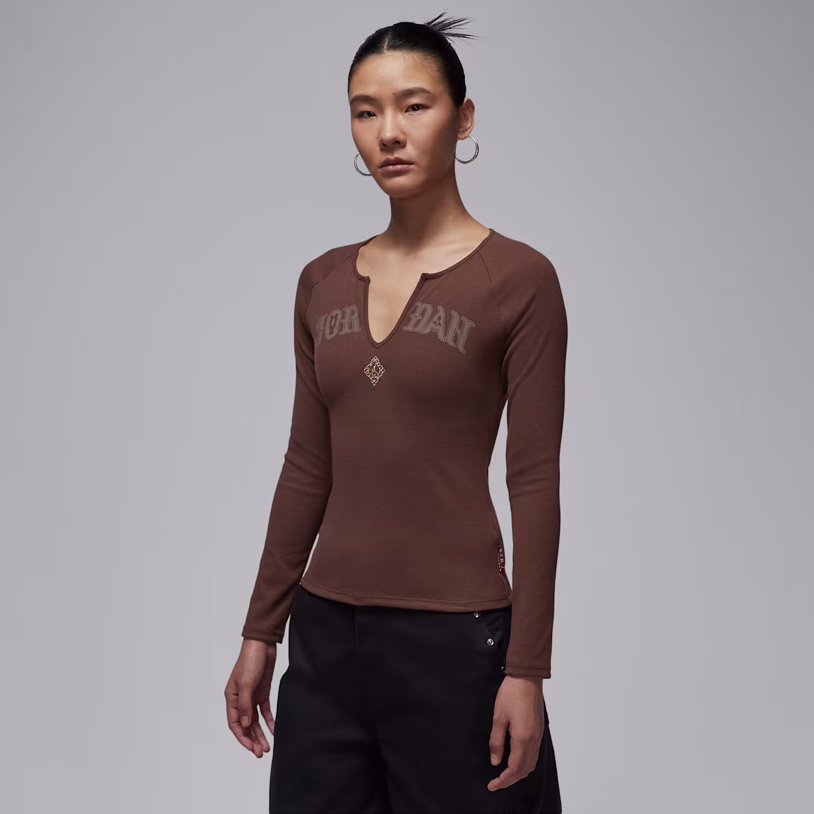 Áo Nike Jordan Women's Long Sleeve Ribbed Top Brown [ IQ3964-216 ]