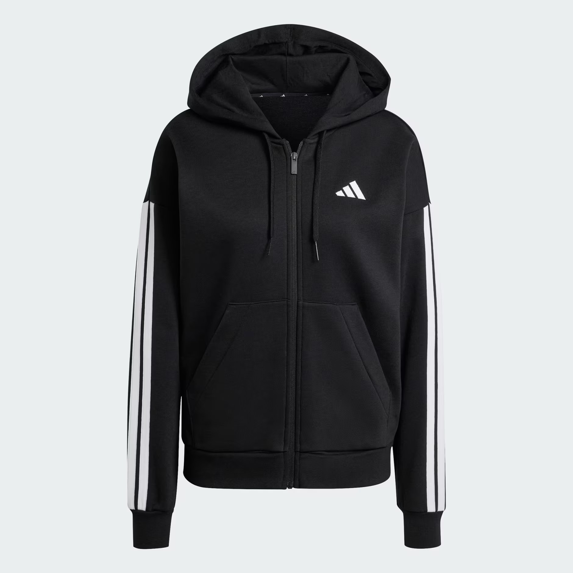 Áo Adidas Essentials 3-Stripes Full-Zip Fleece Hoodie Black [ JE1283 ]