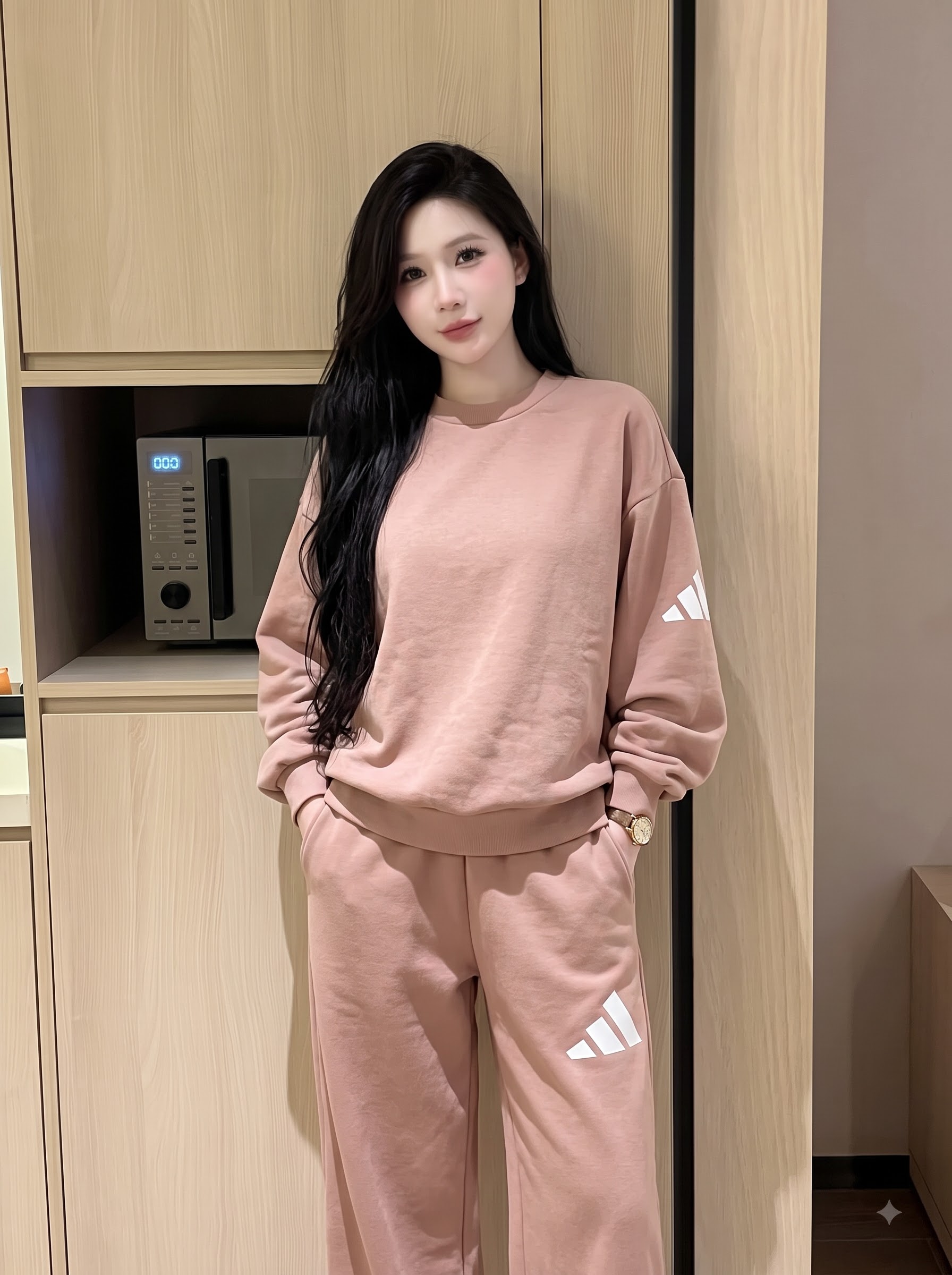 Set Adidas Essentials Loose Fit 3 Bar Logo Pink [ JF3579 / JF3608 ]